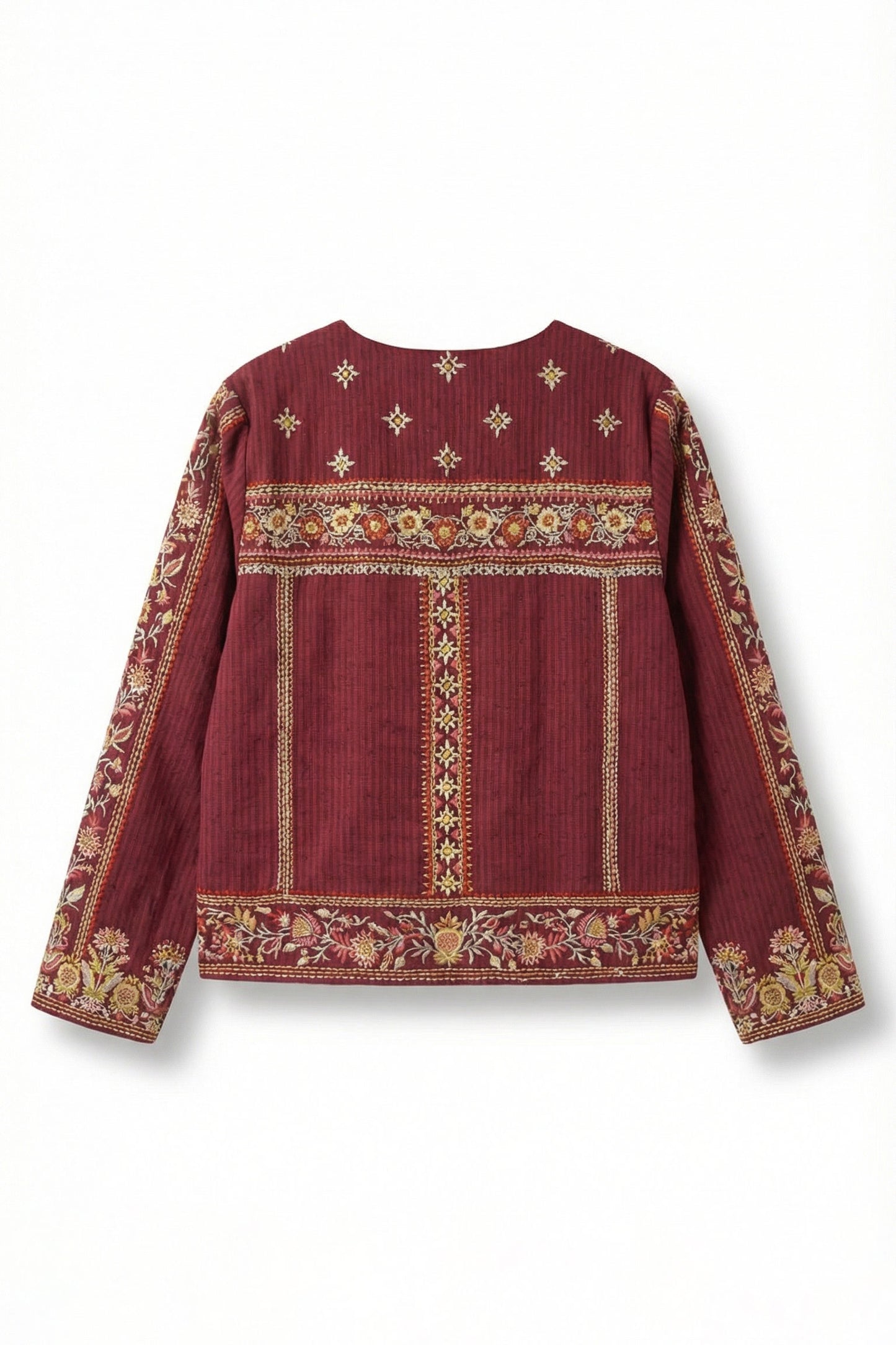 Red embroidered blouse on a white background