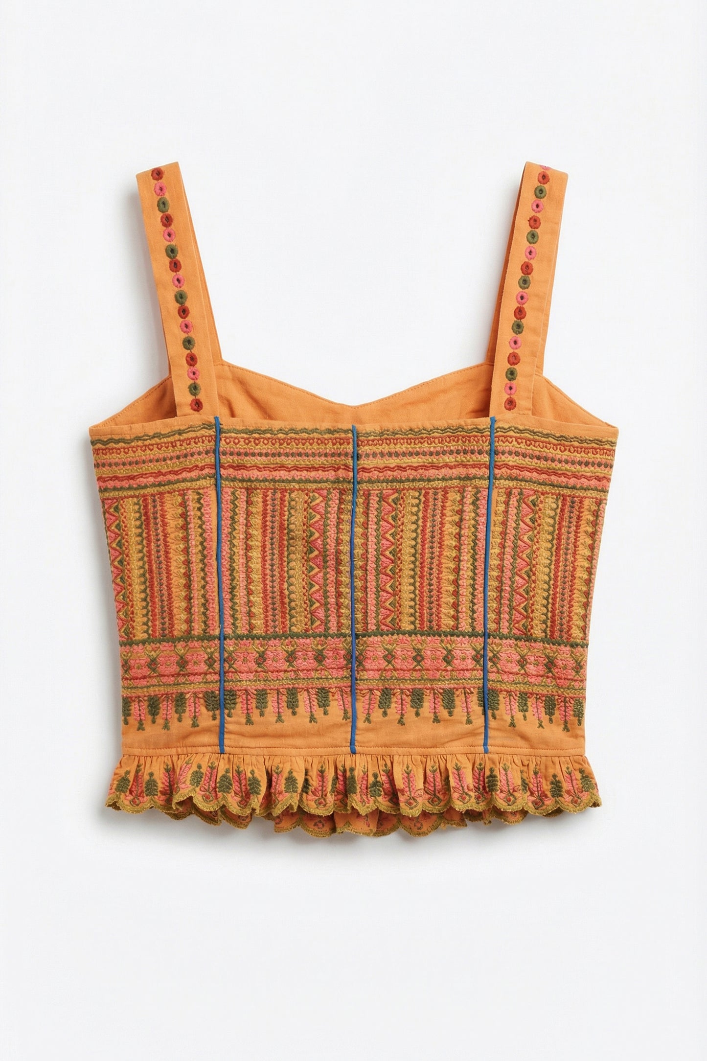 Embroidered crop top with plaid pattern on a white background