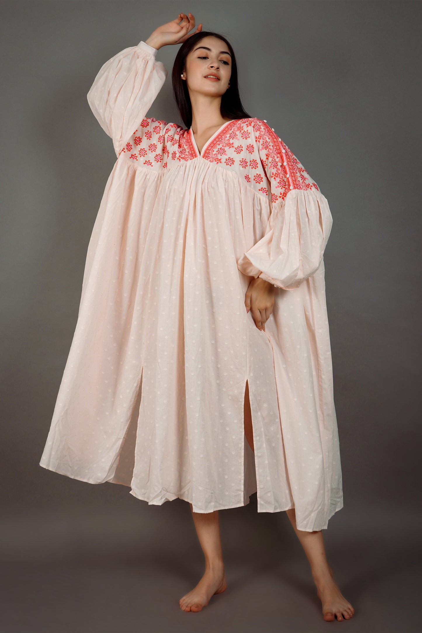 Evita Oversized Embroidered Midi Dress