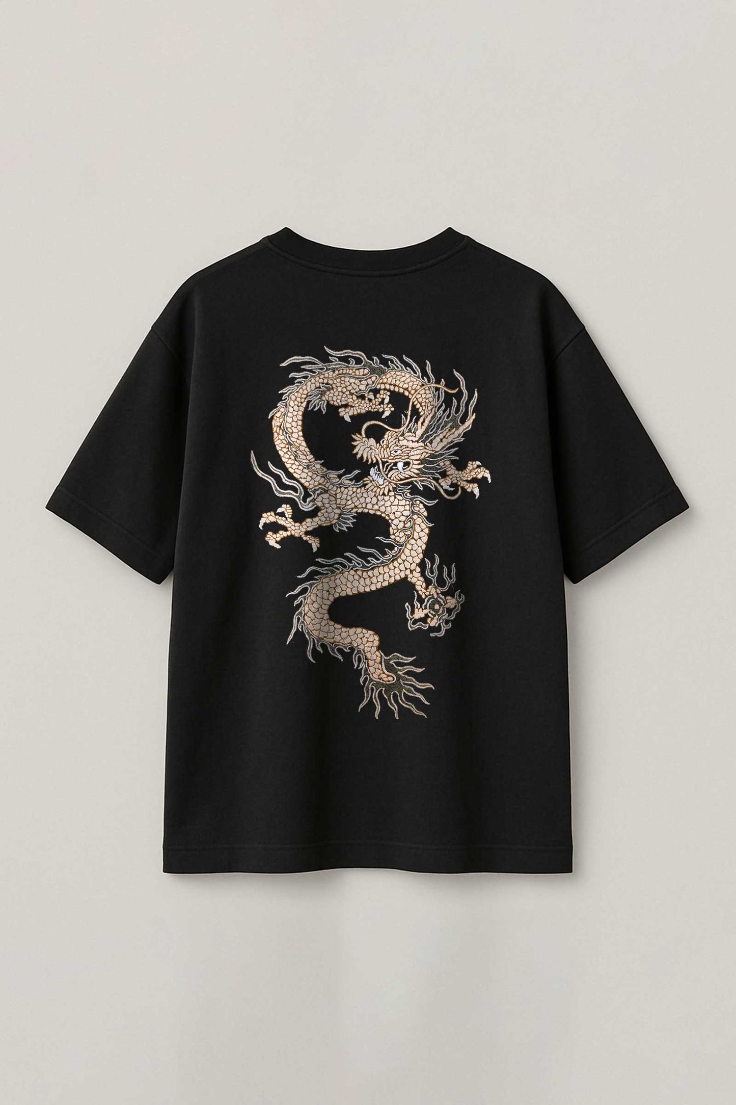 Japanese Dragon Embroidered Artwork Black T-shirt For Men