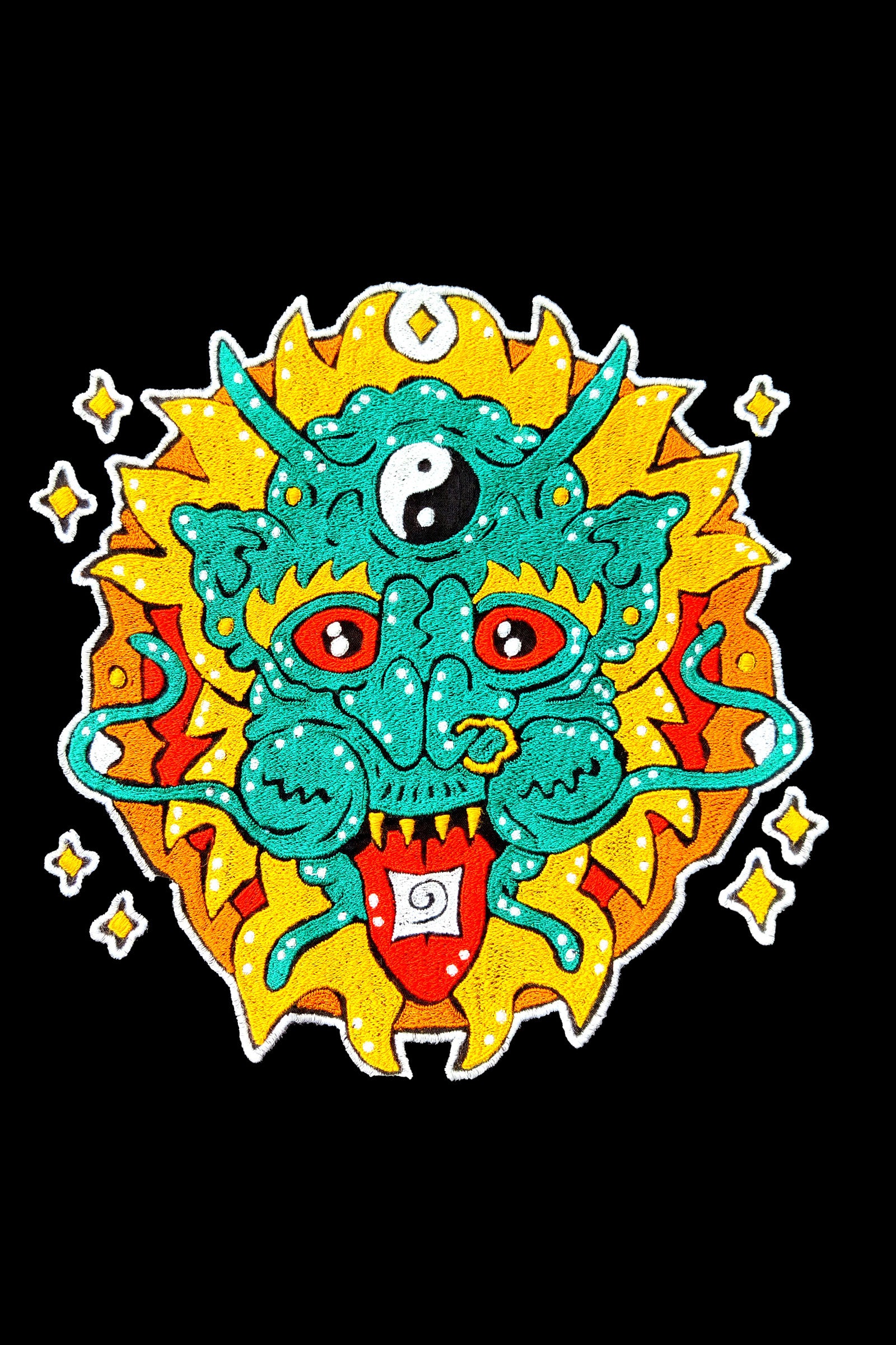 Magic Dragon Embroidered Artwork Half Sleeve T-shirt For Women