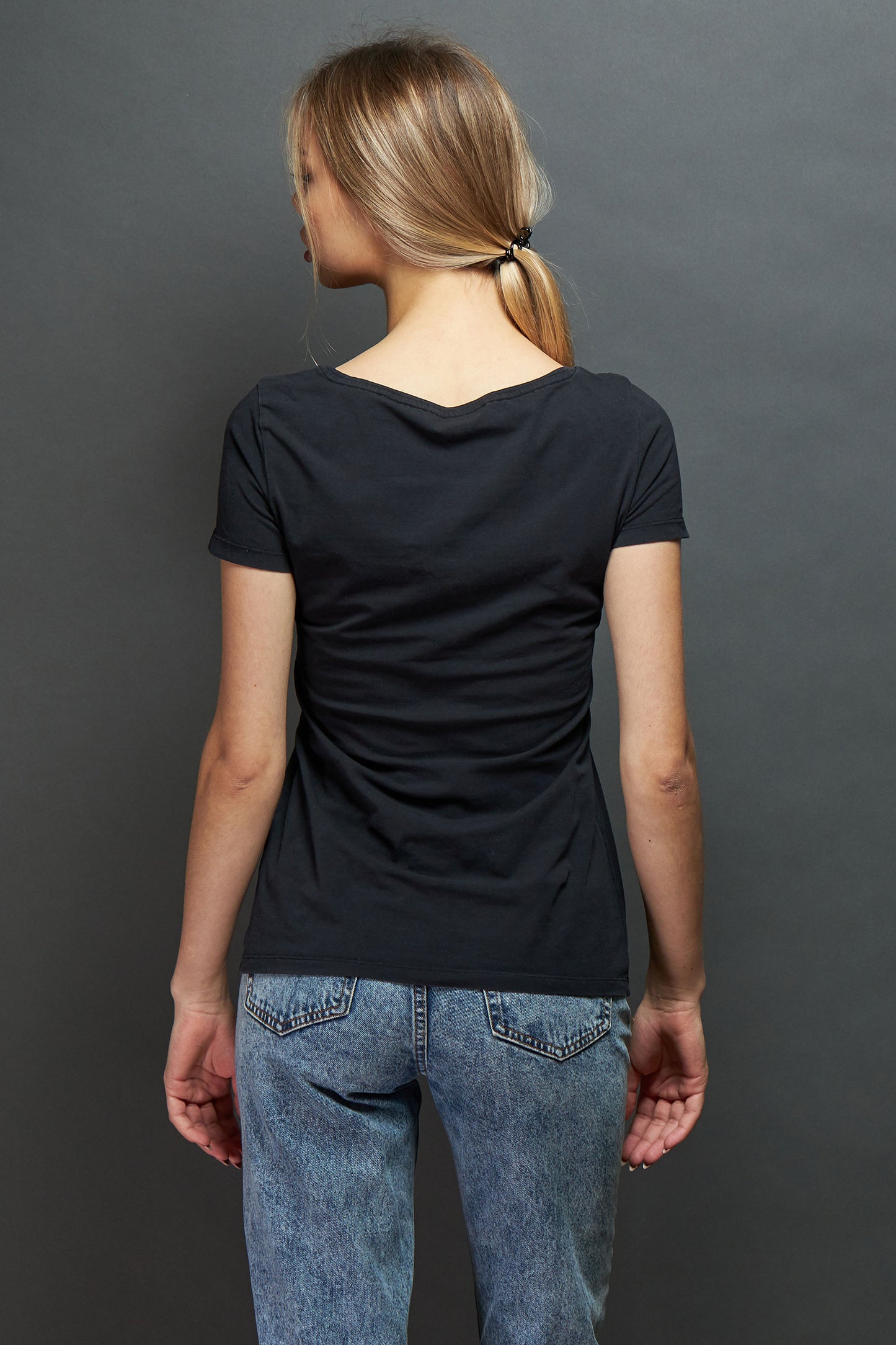 Embroidered Trippy Artwork Half Sleeve Black T-shirt For Women