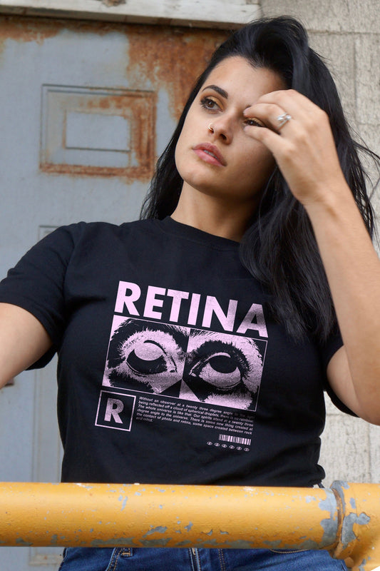 Retina Streetwear Fashion Graphic Art Half Sleeve Black T-shirt For Women