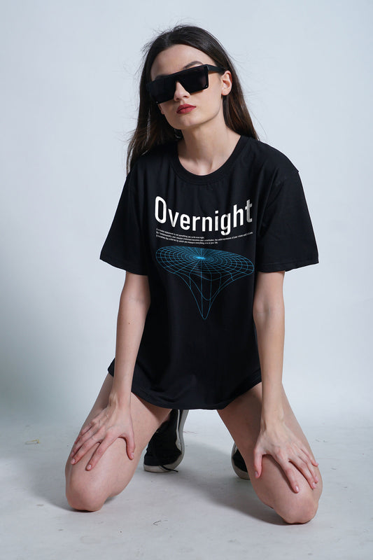Overnight Streetwear Fashion Graphic Art Half Sleeve Black T-shirt For Women