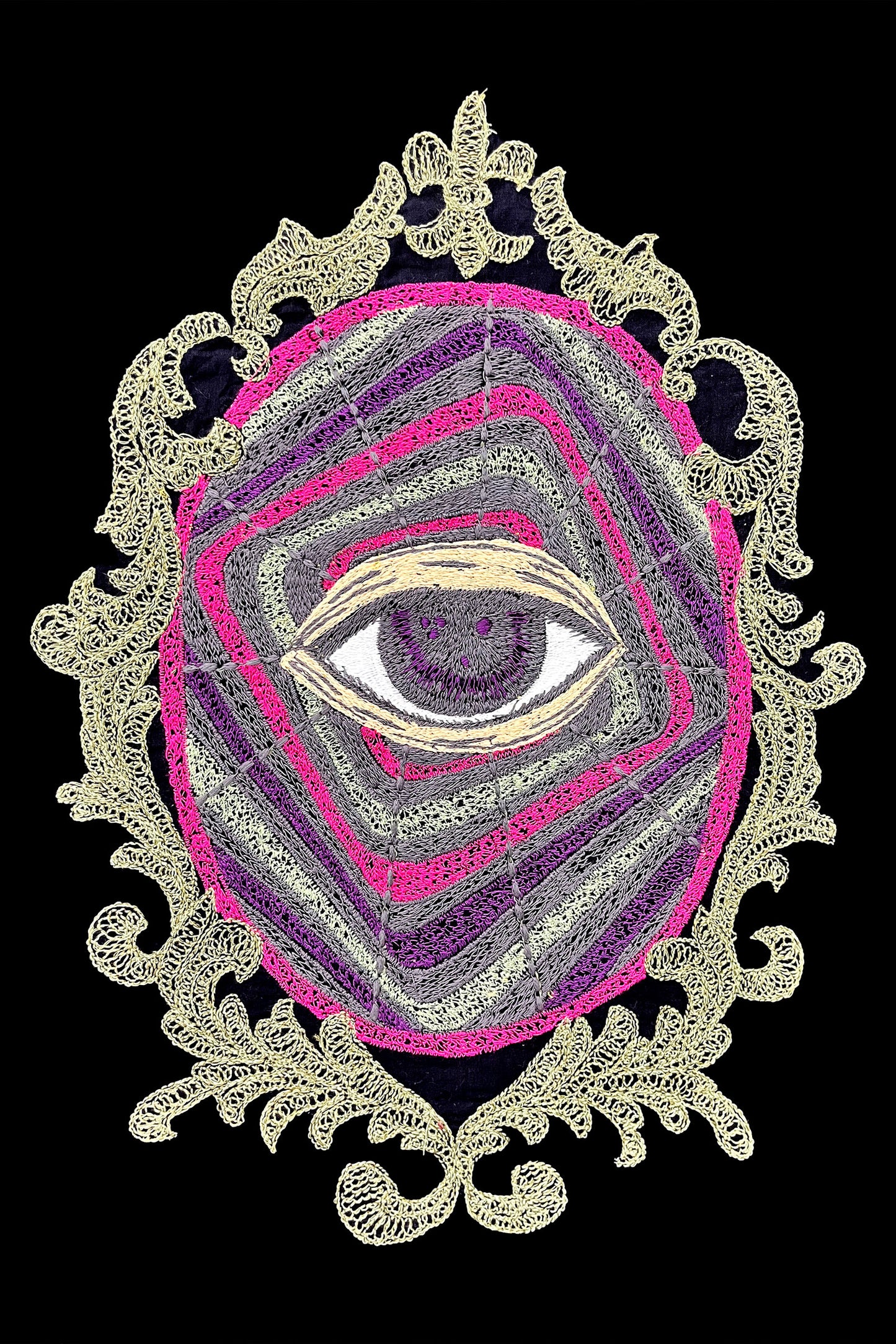 Sacred Eye Mirror Embroidered Artwork Half Sleeve T-shirt For Women