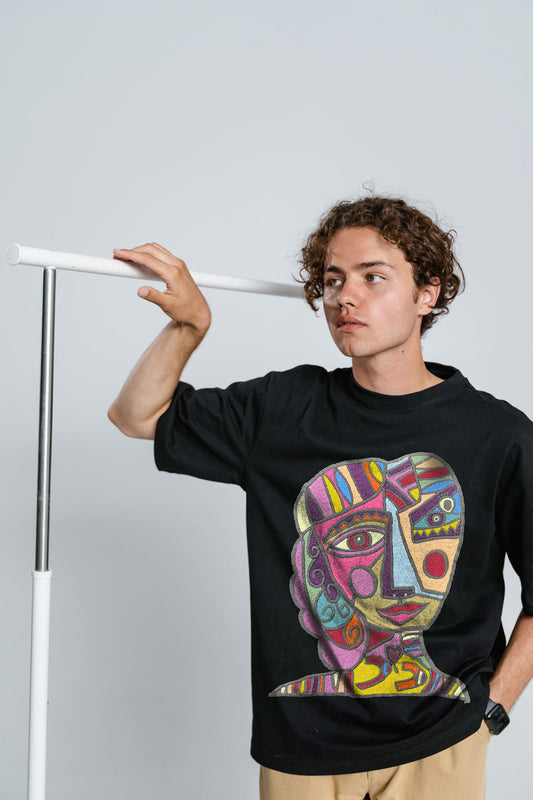 Tribal Embroidered Artwork Oversized T-shirt For Men
