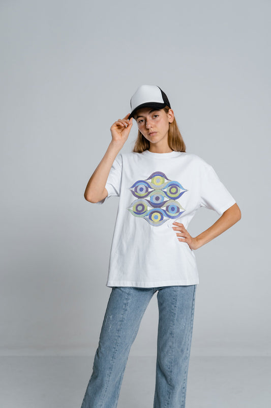 Abstract Embroidered Artwork Oversized T-shirt For Women