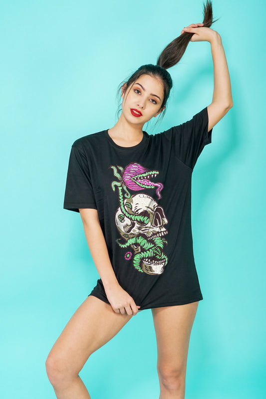 Skull Monster Embroidered Artwork Half Sleeve T-shirt For Women