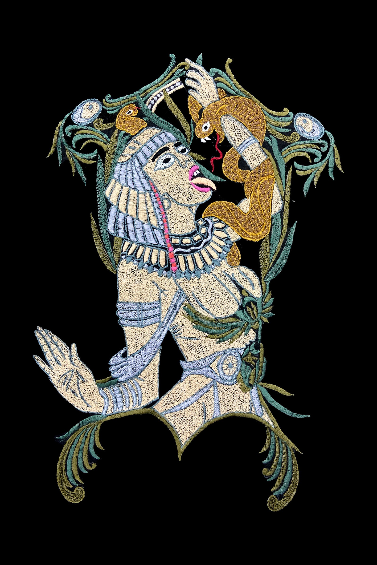 Ancient Egyptian Embroidered Artwork Half Sleeve T-shirt For Women