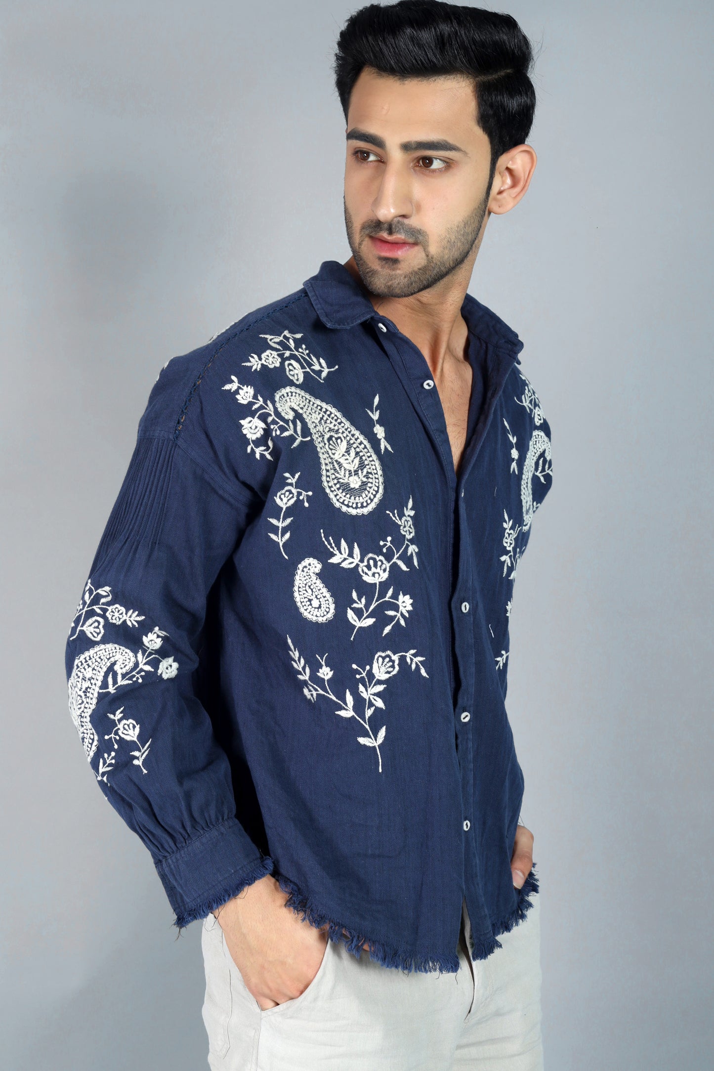 Edward Men's Embroidered Shirt (Drop Shoulder)