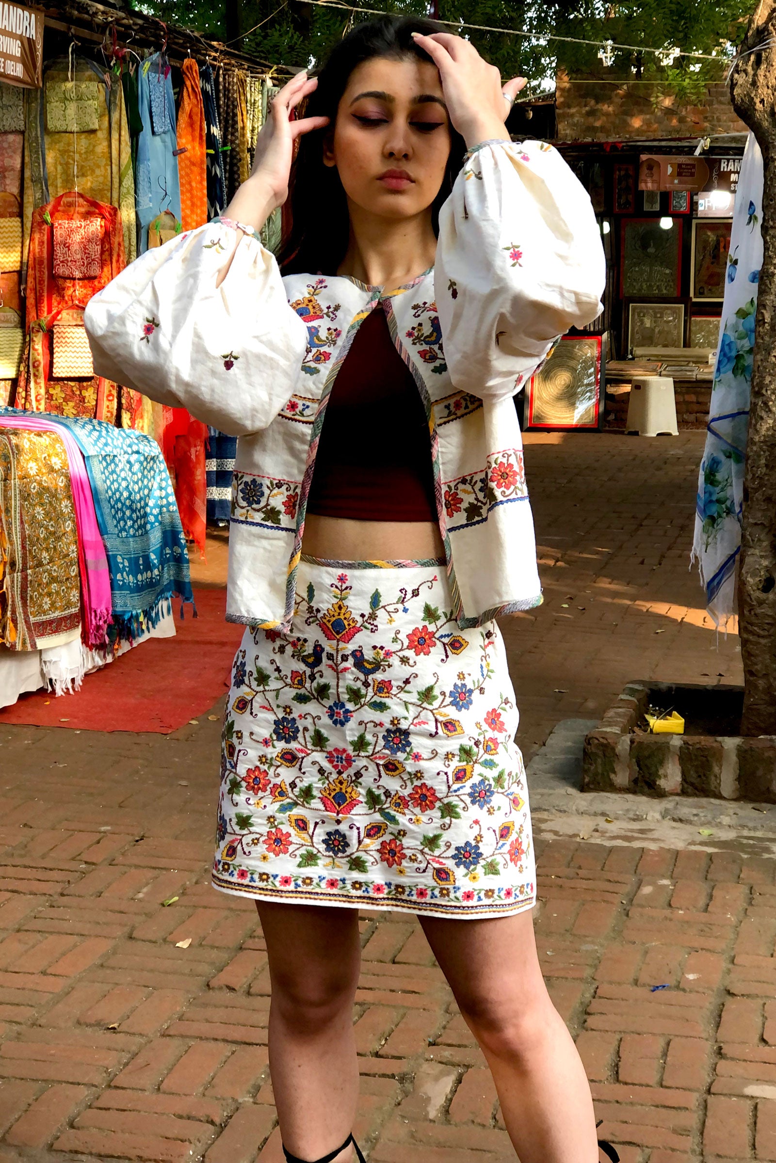 Kiara Jacket & Skirt Embroidered Set