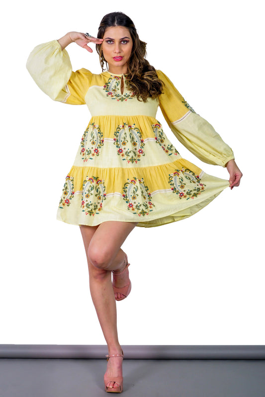 Aurora Boho Mini Dress (Embroidered)