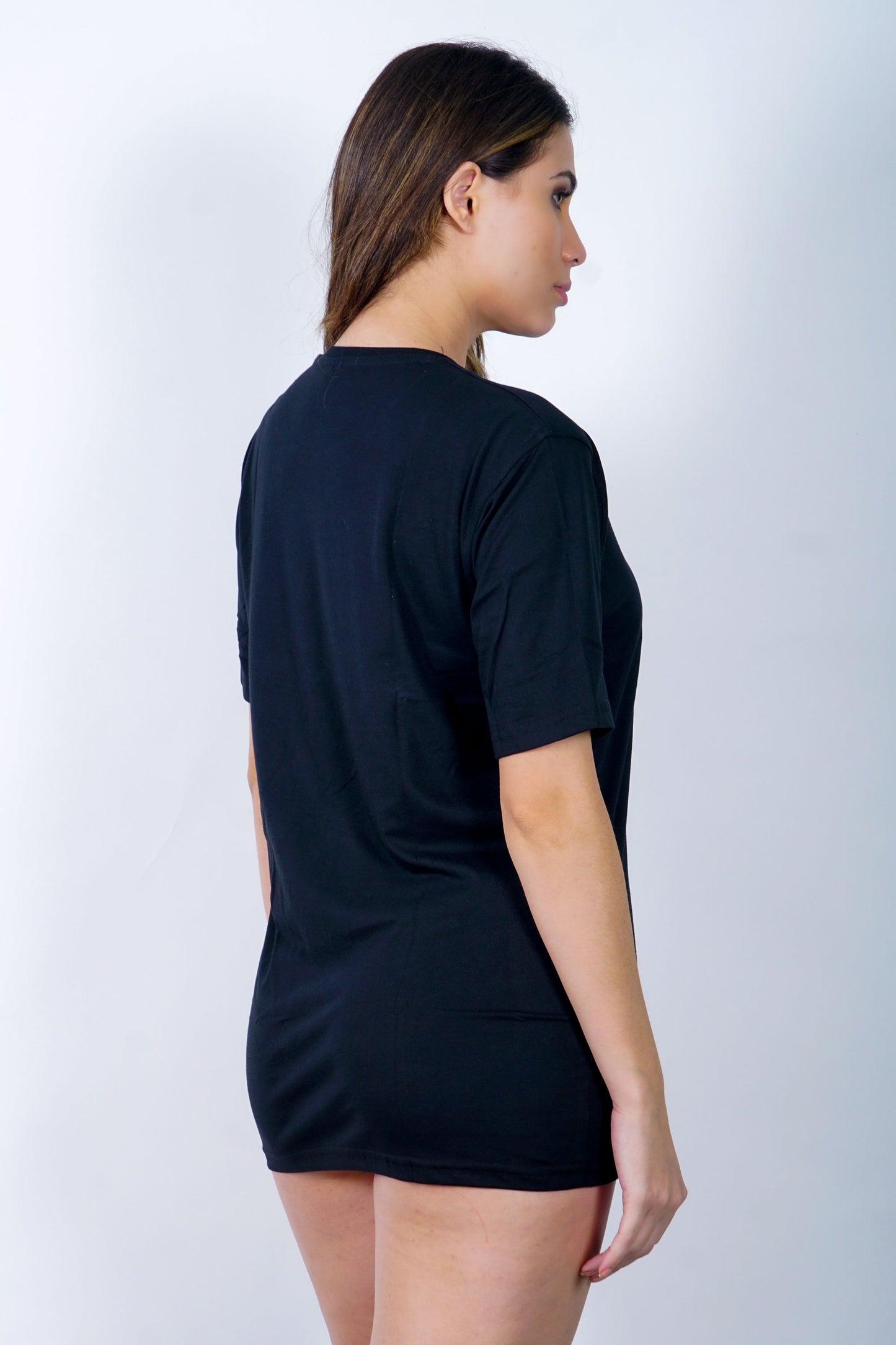Embroidered Trippy Artwork Women's Half Sleeve Black T-shirt