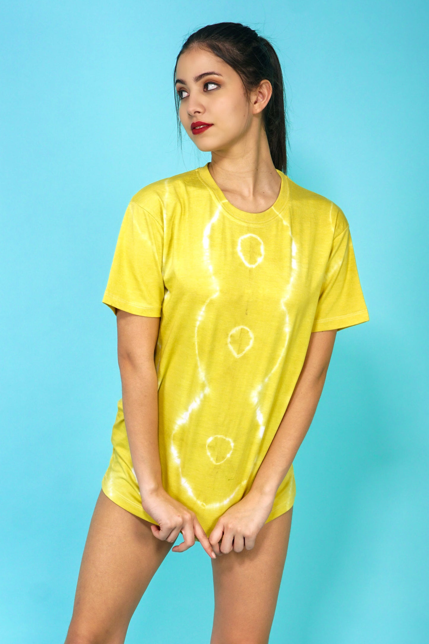 Regular Fit Yellow Color Tie-dye-Patterned Half Sleeve T-shirt (Unisex)
