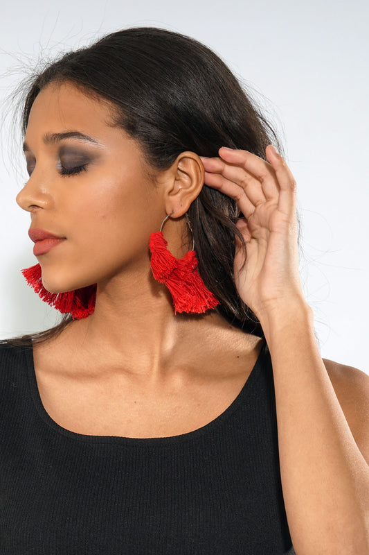 Handcrafted Macramé Tassel Earrings - Red