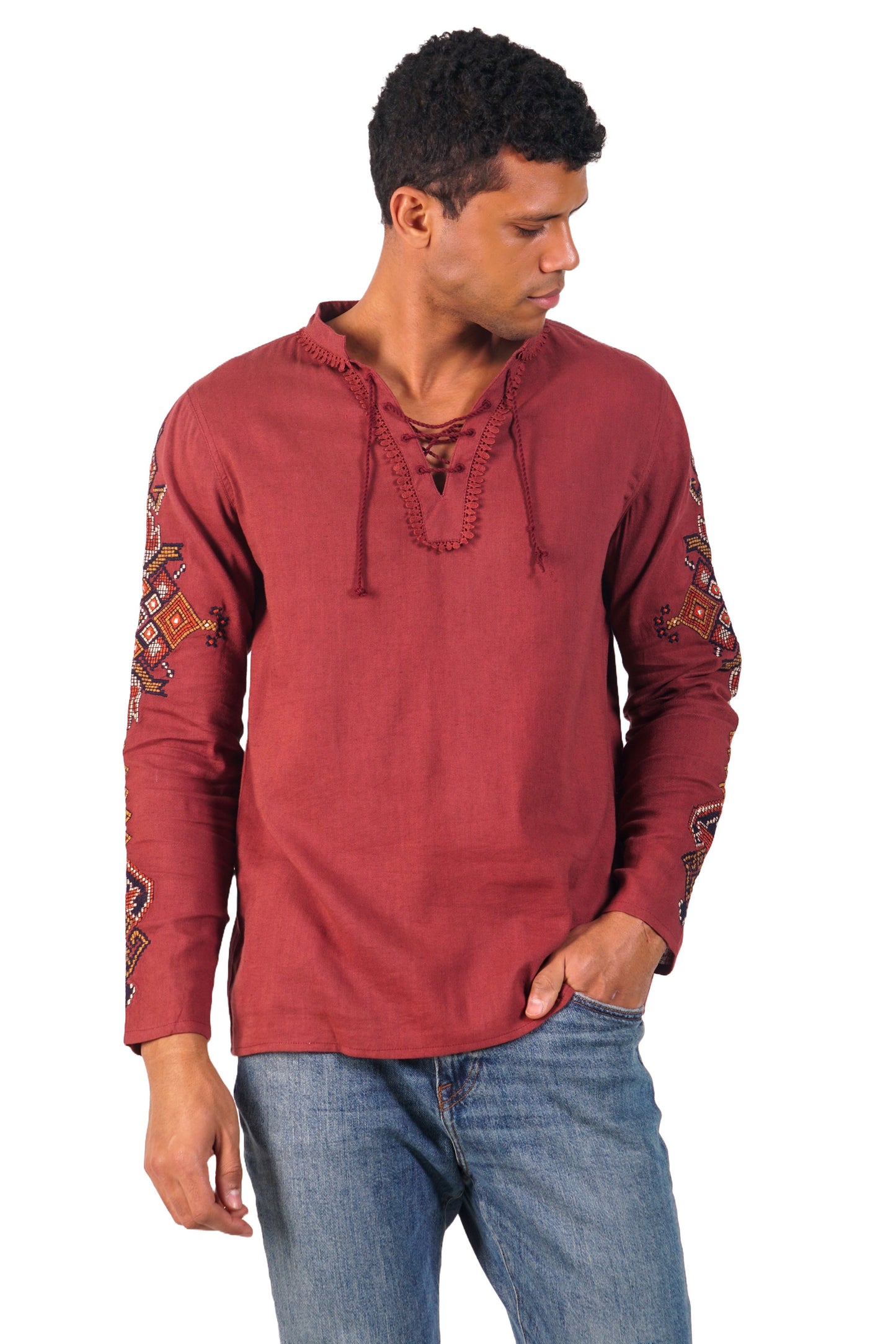 Enzo Men's Mirror Embroidered Shirt