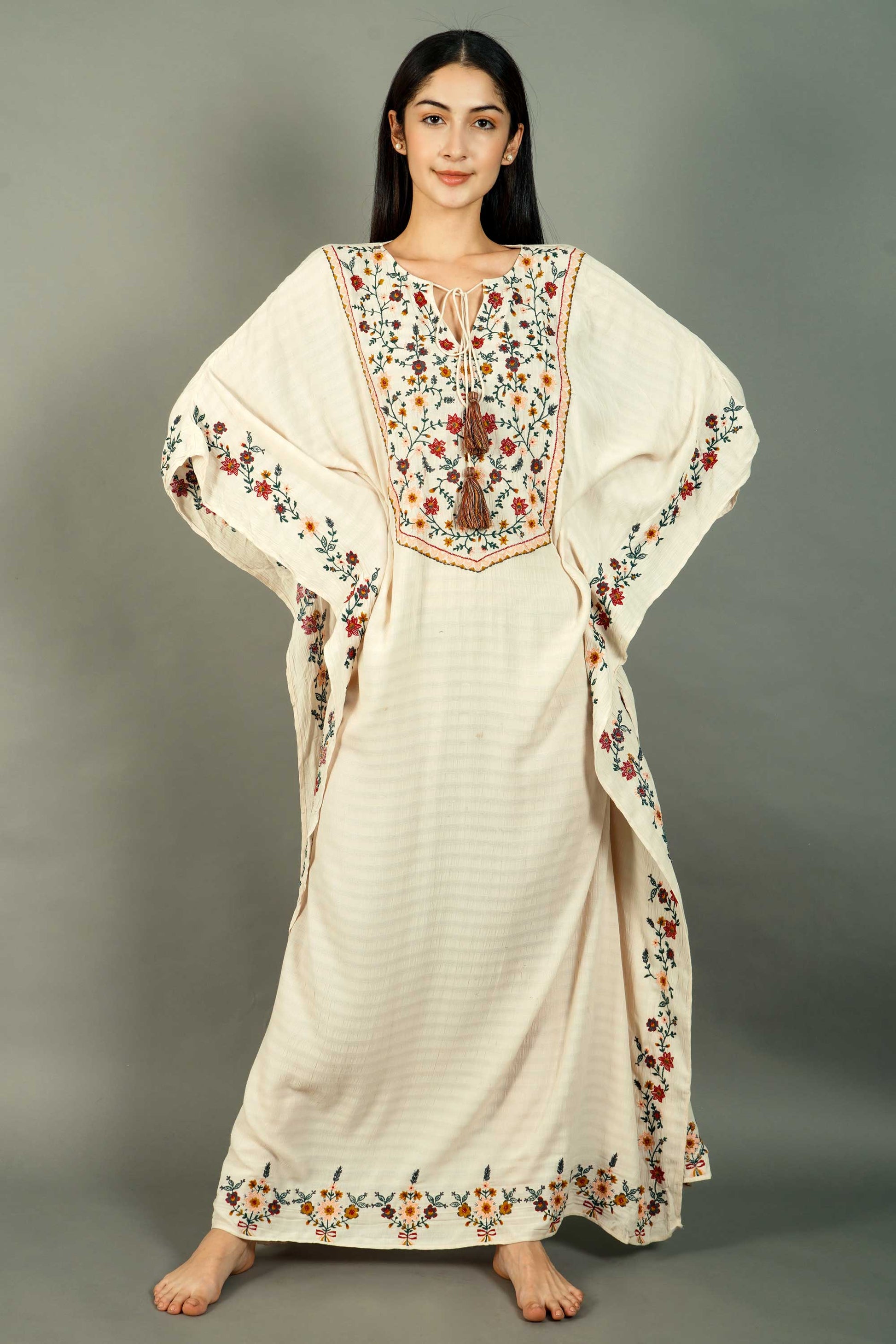 Brigette Kaftan Embroidered Long Maxi Dress: Effortless Vacation Style | Thefinespun Brigette Kaftan Embroidered Long Maxi Dress: Effortless Vacation Style | Thefinespun
