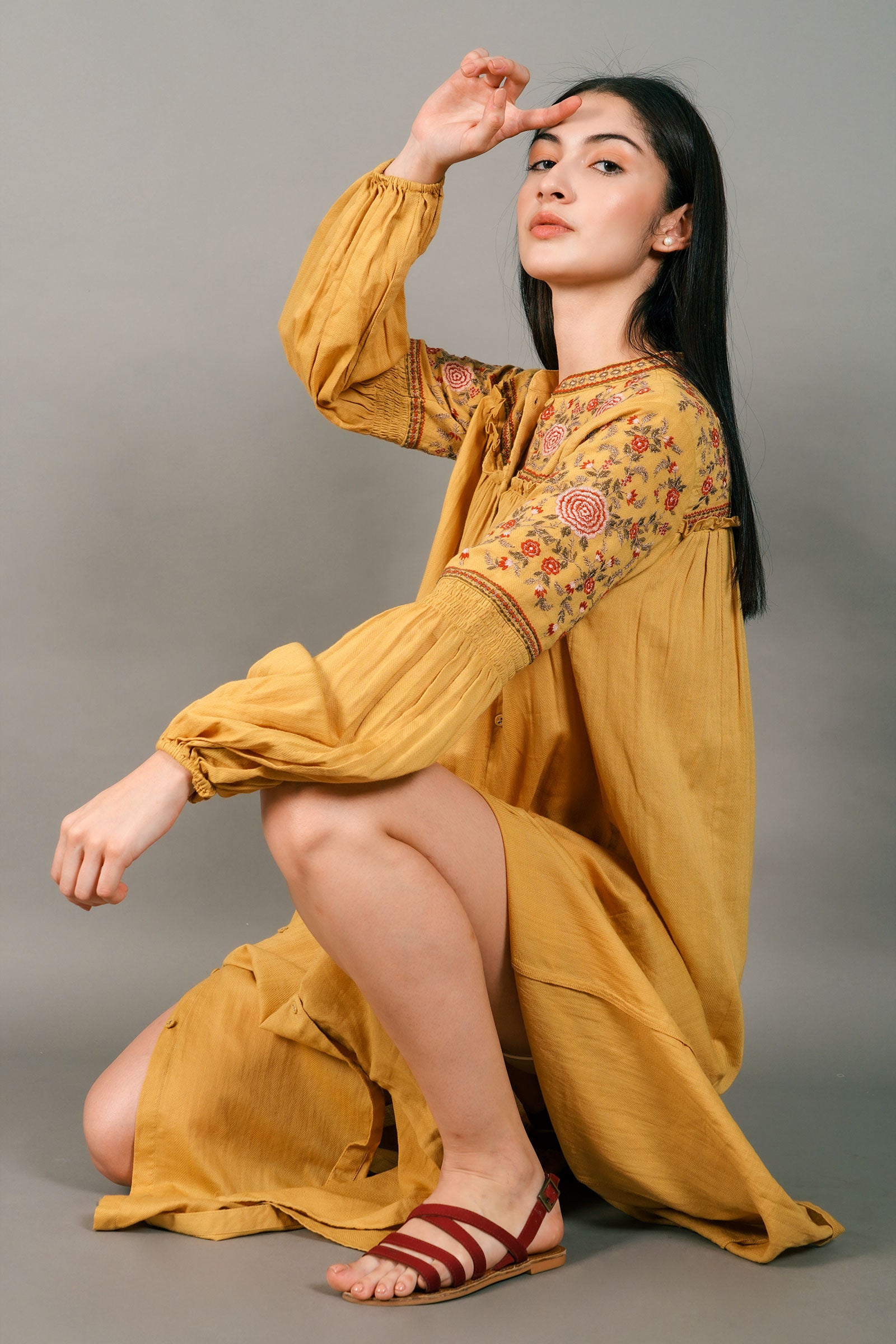 Women's Gianna Embroidered Yellow Long Maxi Dress | Thefinespun India Medium / Mustard Yellow by Thefinespun Women's Gianna Embroidered Yellow Long Maxi Dress | Thefinespun India Medium / Mustard Yellow by Thefinespun