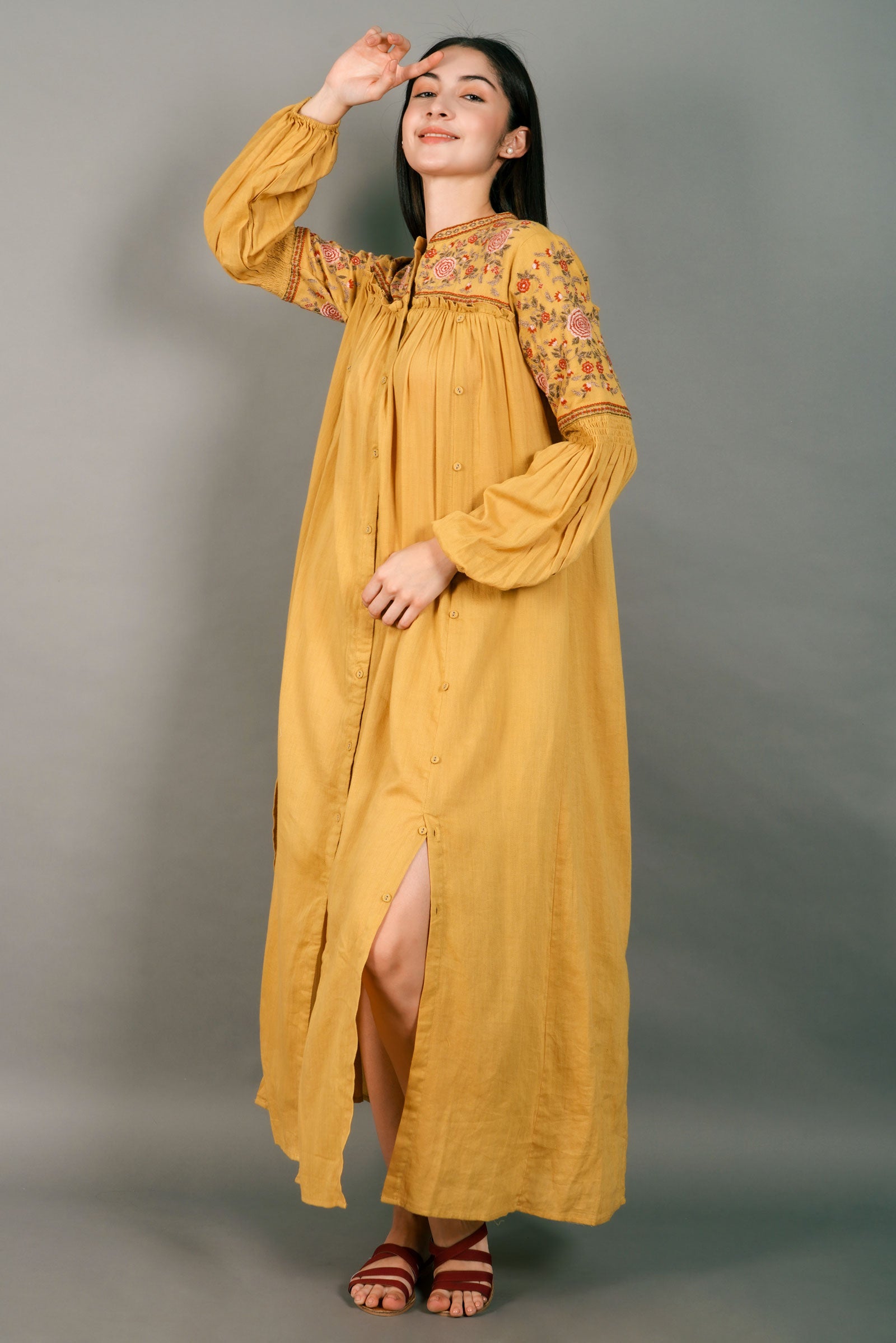gianna embroidered maxi dress Women's Gianna Embroidered Yellow Long Maxi Dress