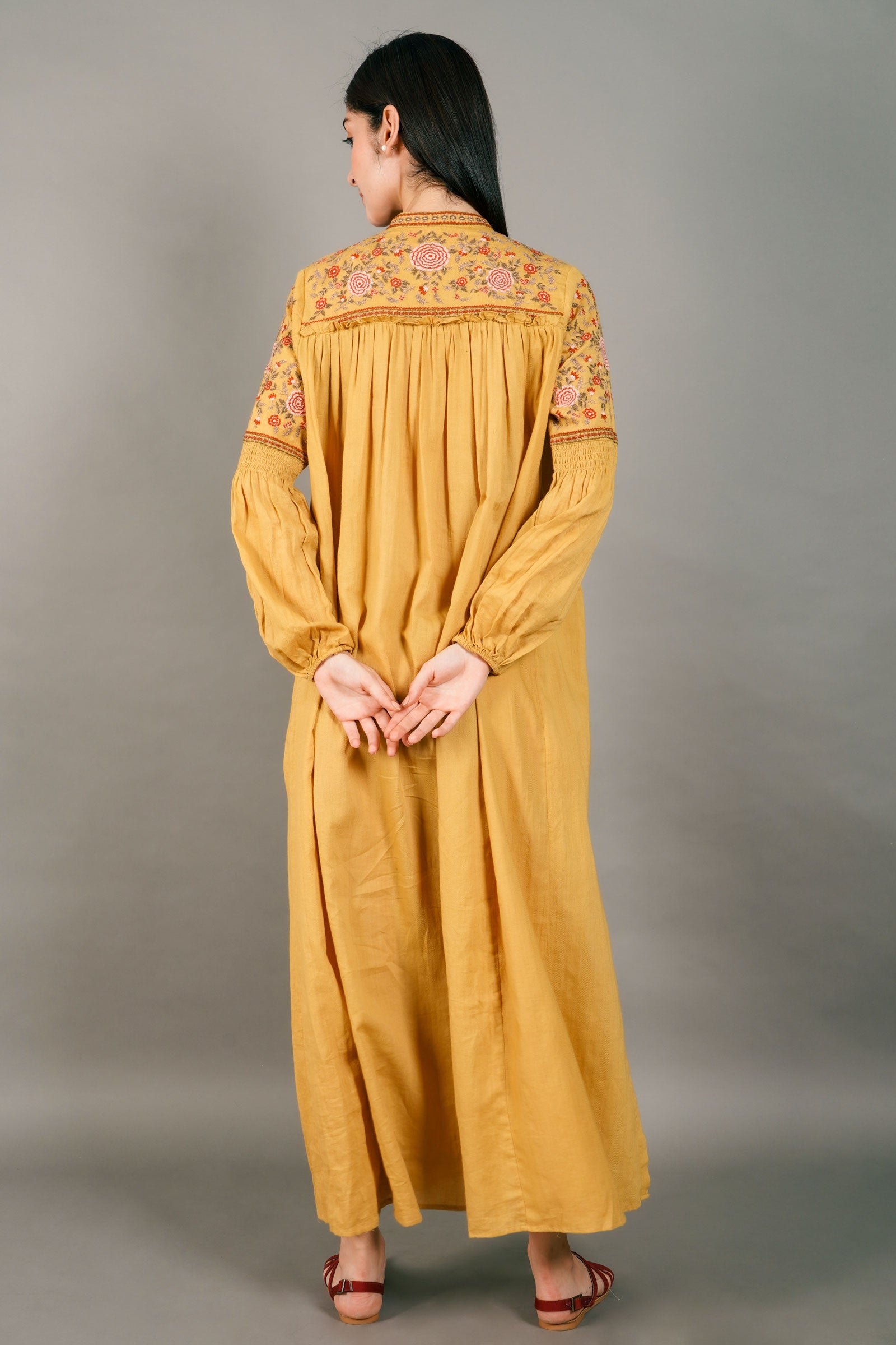 Gianna Embroidered Yellow Long Maxi Dress