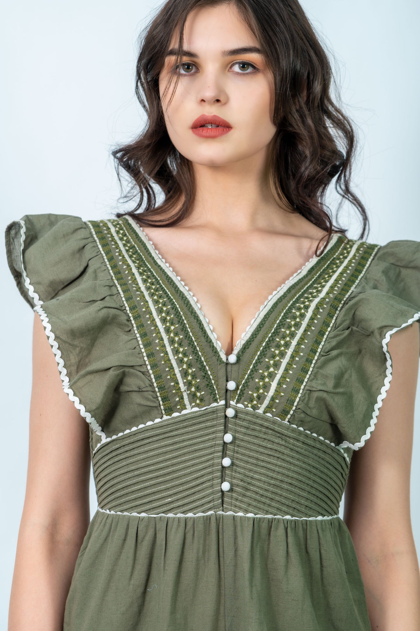 Ella Olive Green Embroidered Jumpsuit