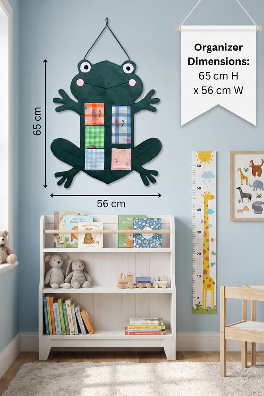 Handmade Frog Wall Organizer for Kids | Fabric Hanging Storage Pocket Organizer