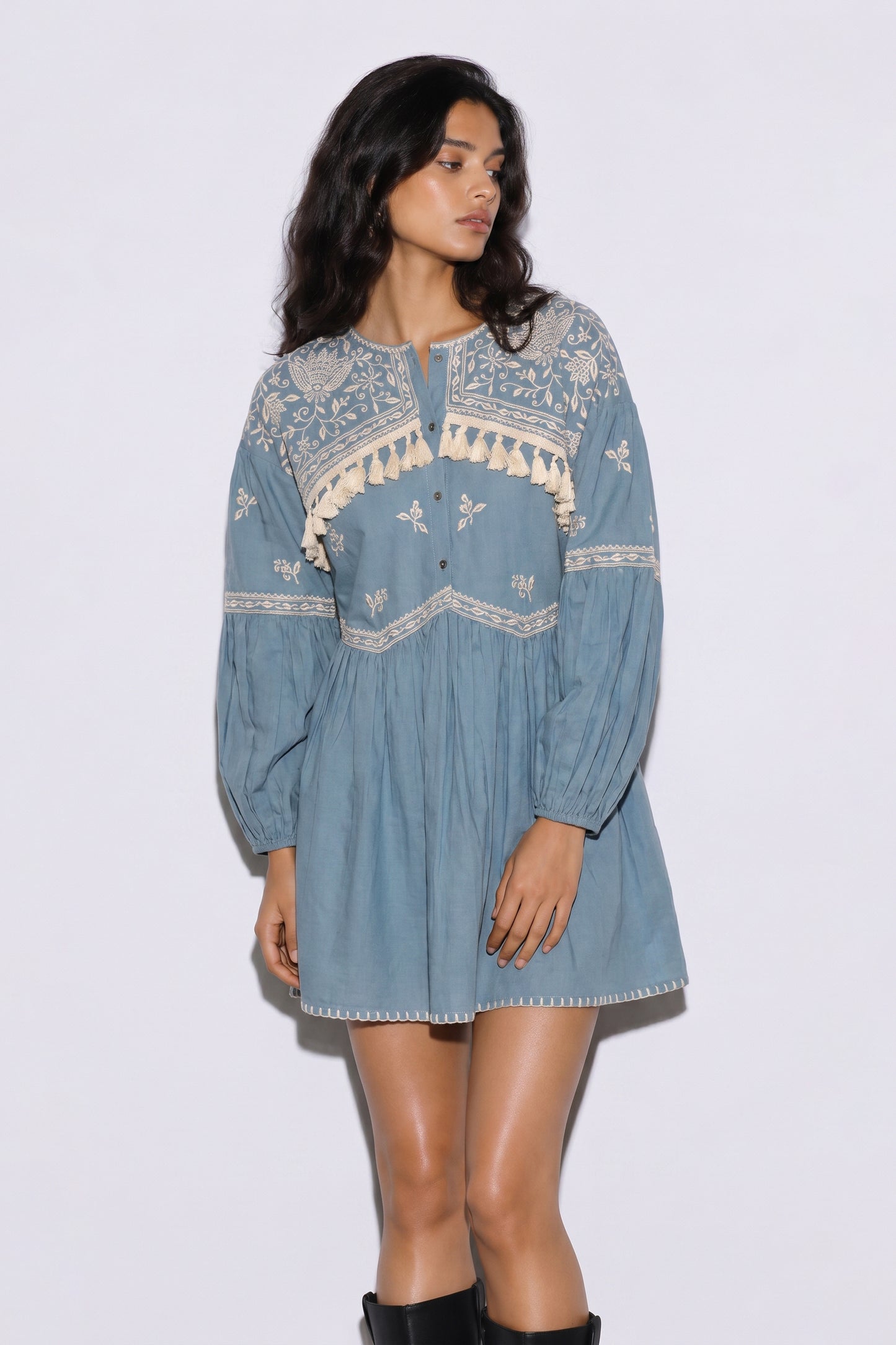 Indigo Meadow Embroidered Short Dress