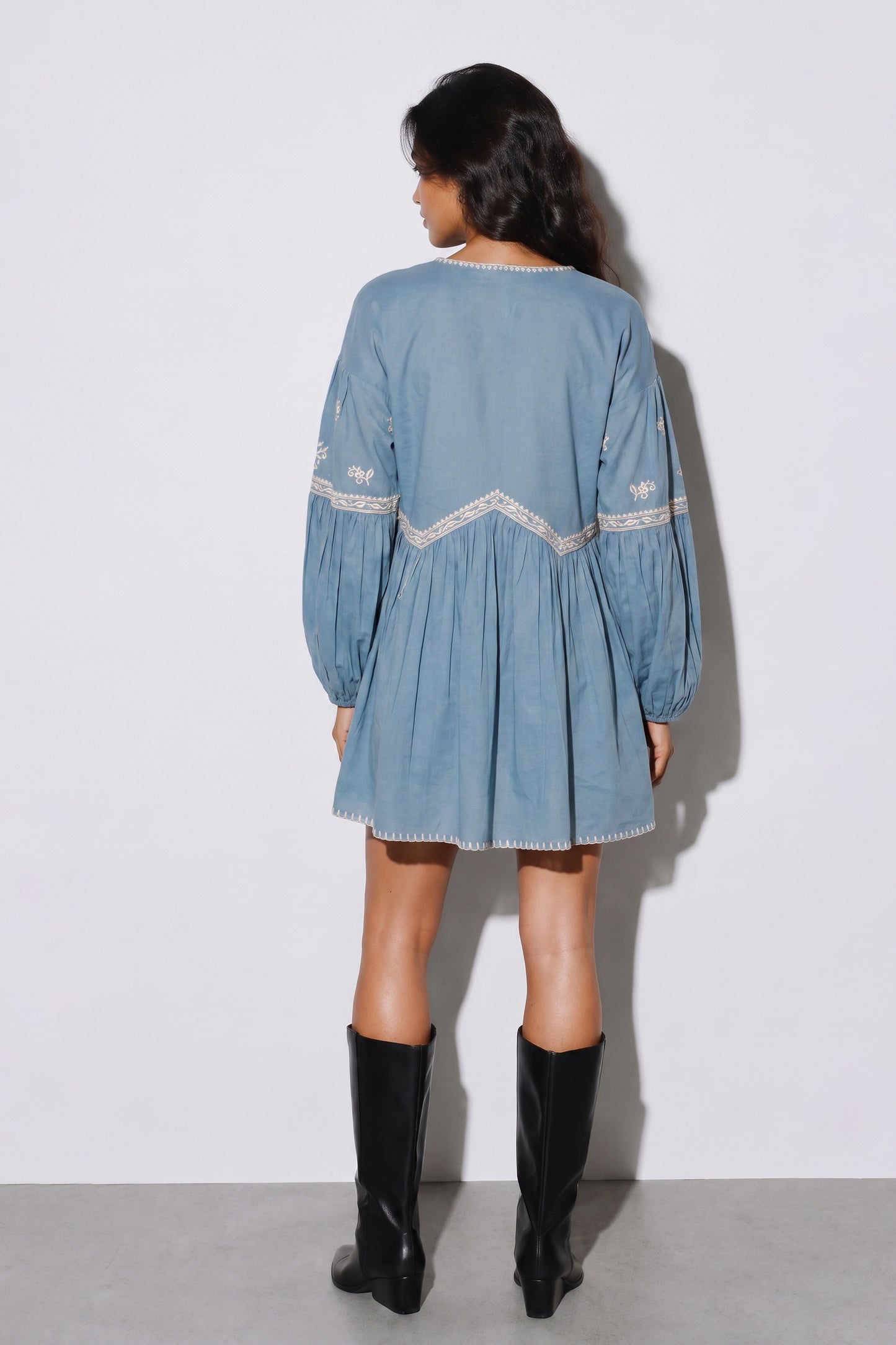 Indigo Meadow Embroidered Short Dress