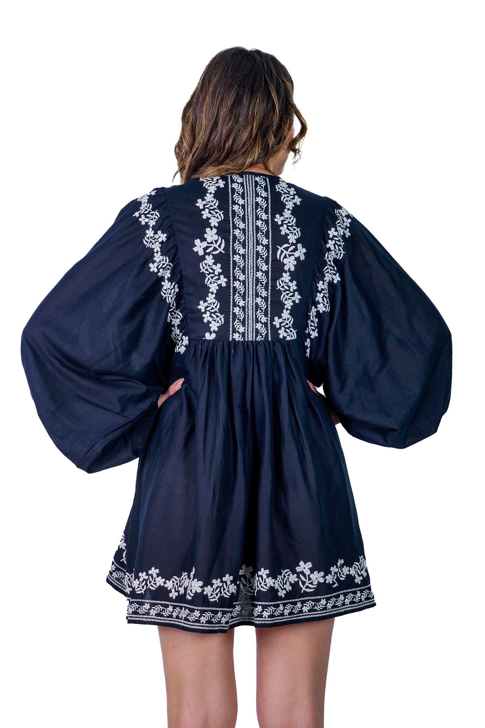Lorenza Black Mini Dress (Embroidered)
