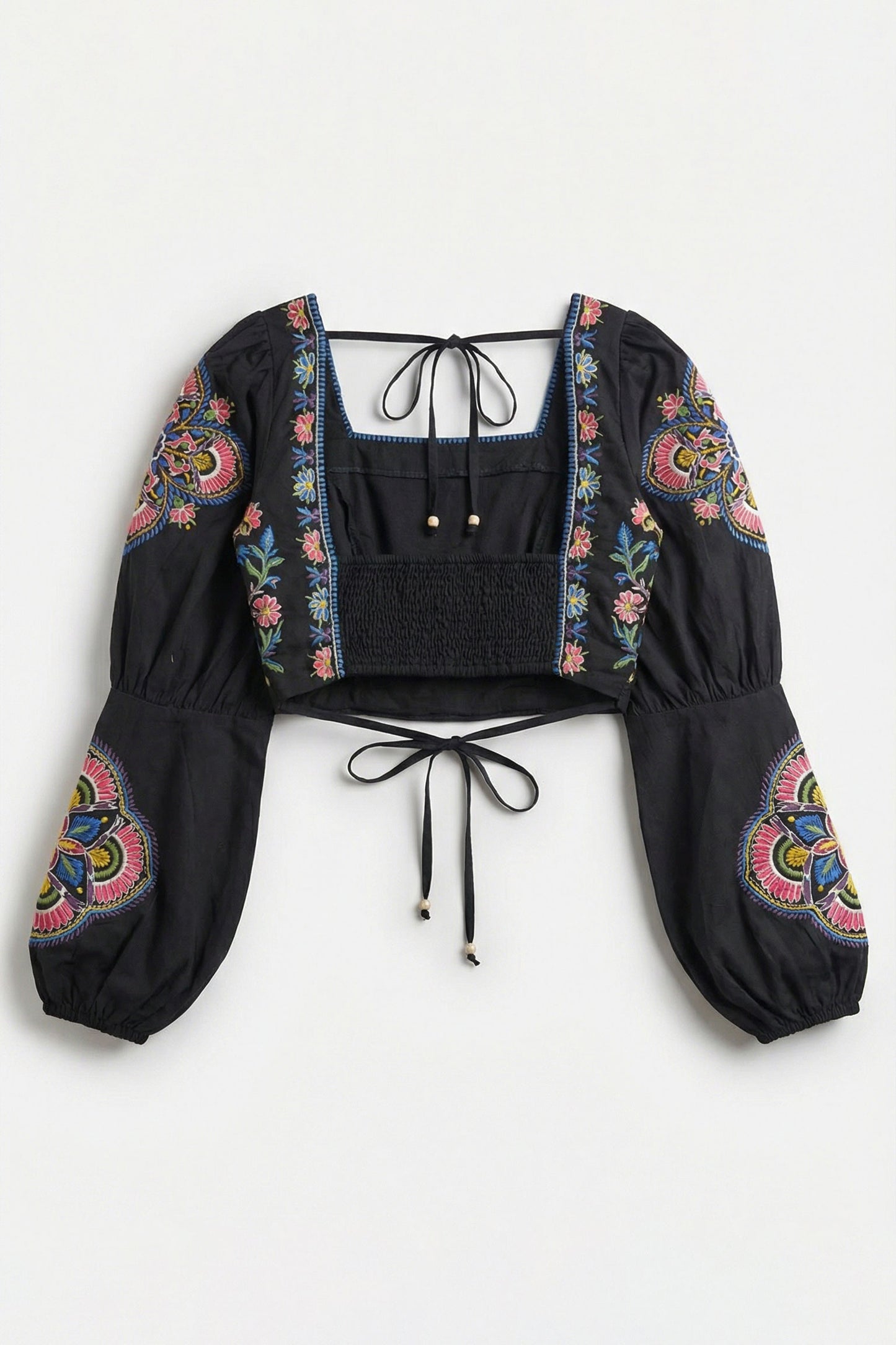 Maysoon Black Embroidered Crop Top