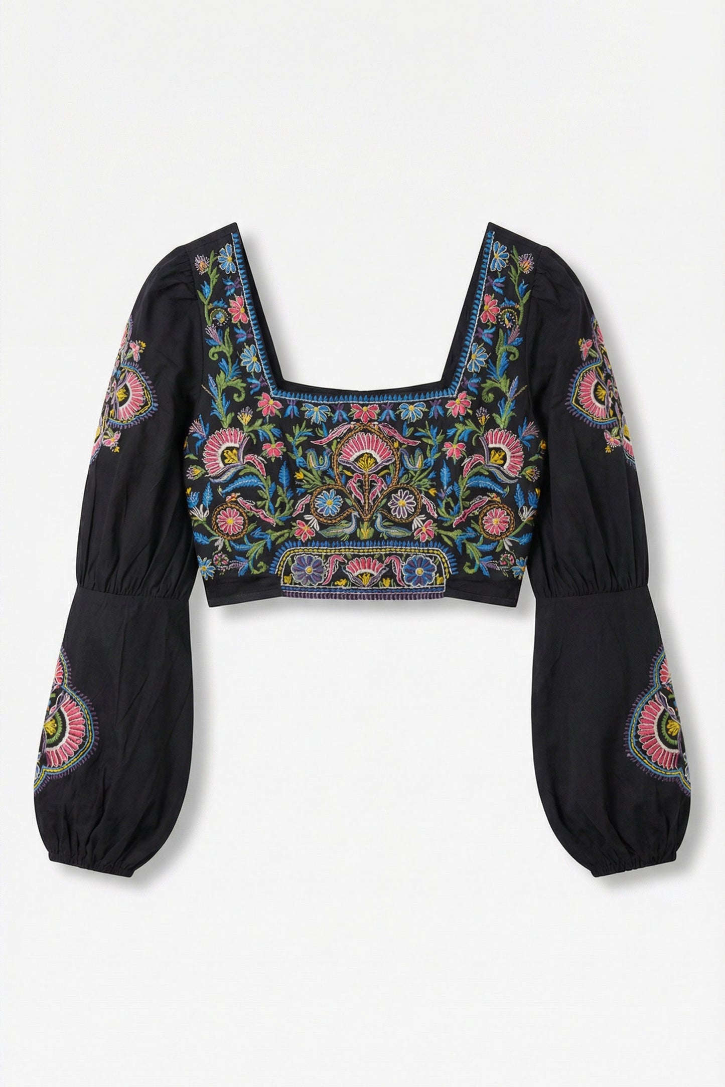 Maysoon Black Embroidered Crop Top