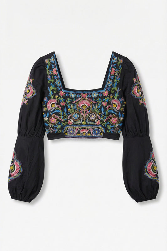 Maysoon Black Embroidered Crop Top