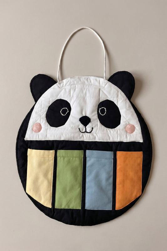 Panda Fabric Wall Organizer for Kids Room | Handmade Cotton Hanging Pocket Organizer