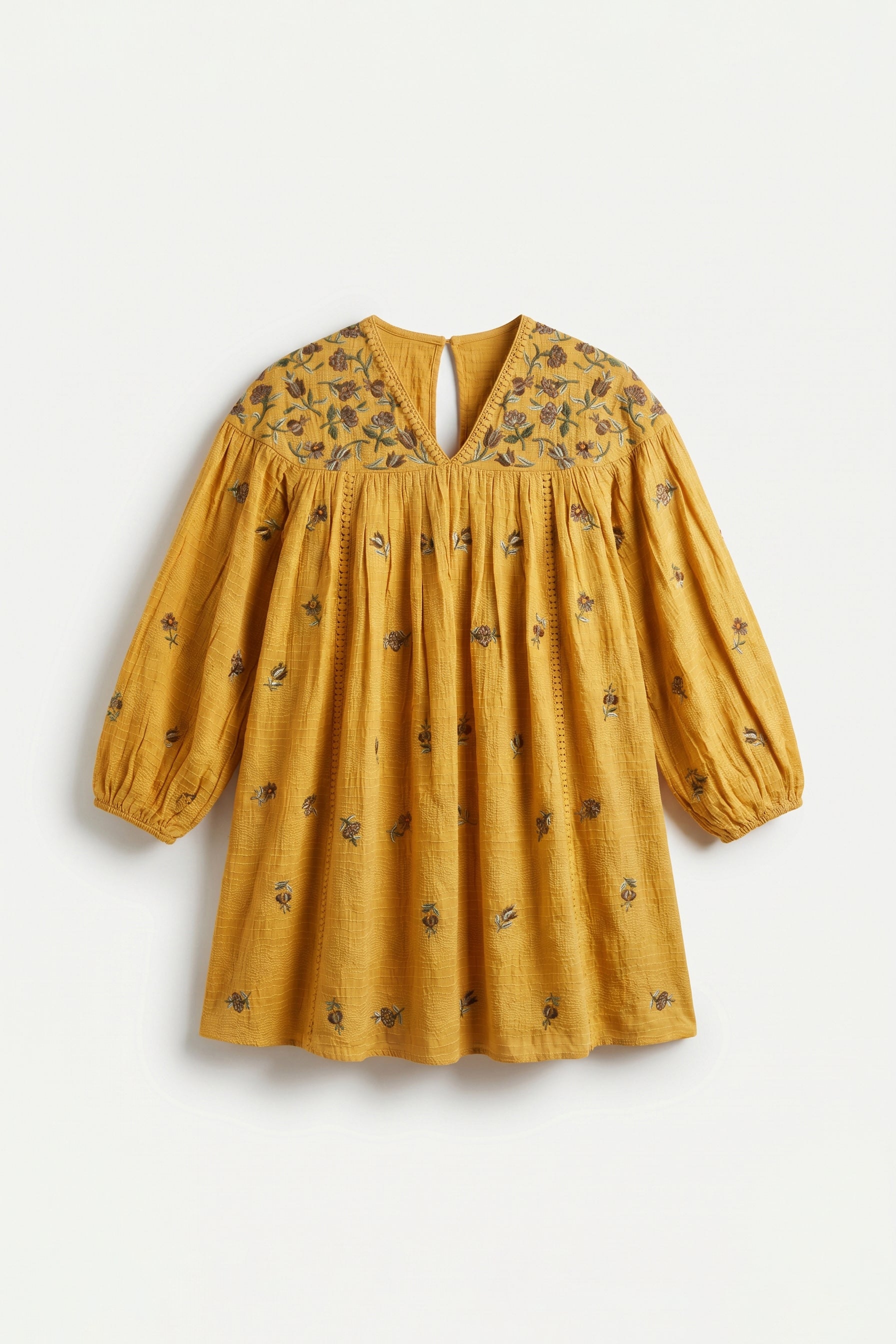 Sunforest Yellow Embroidered Mini Dress
