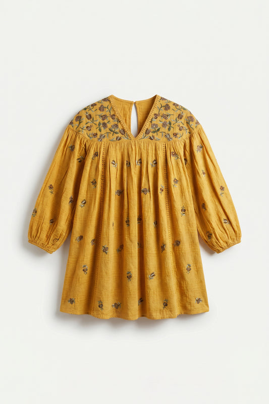 Sunforest Yellow Embroidered Mini Dress