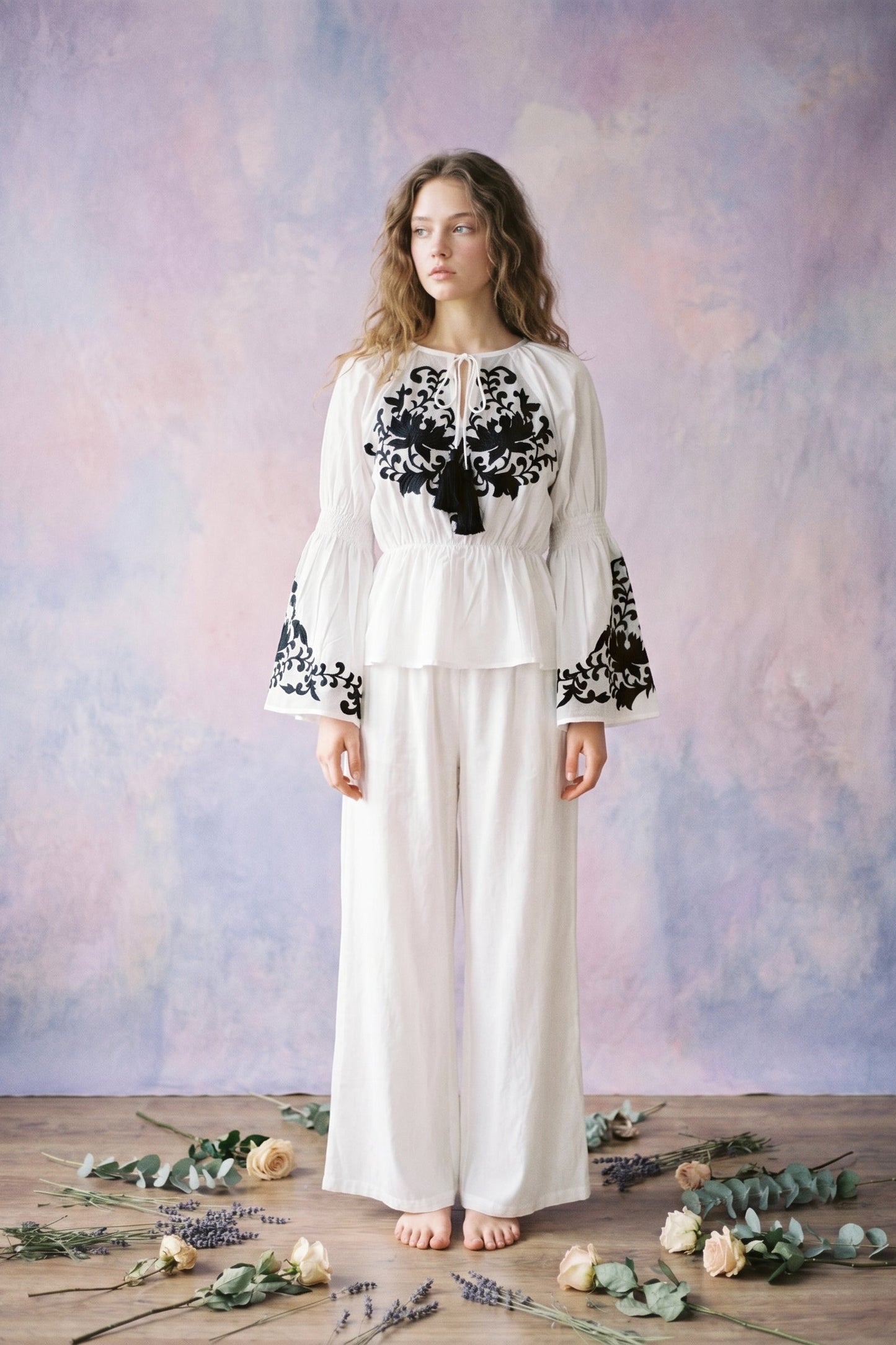 Whisper Noir White Embroidered Top