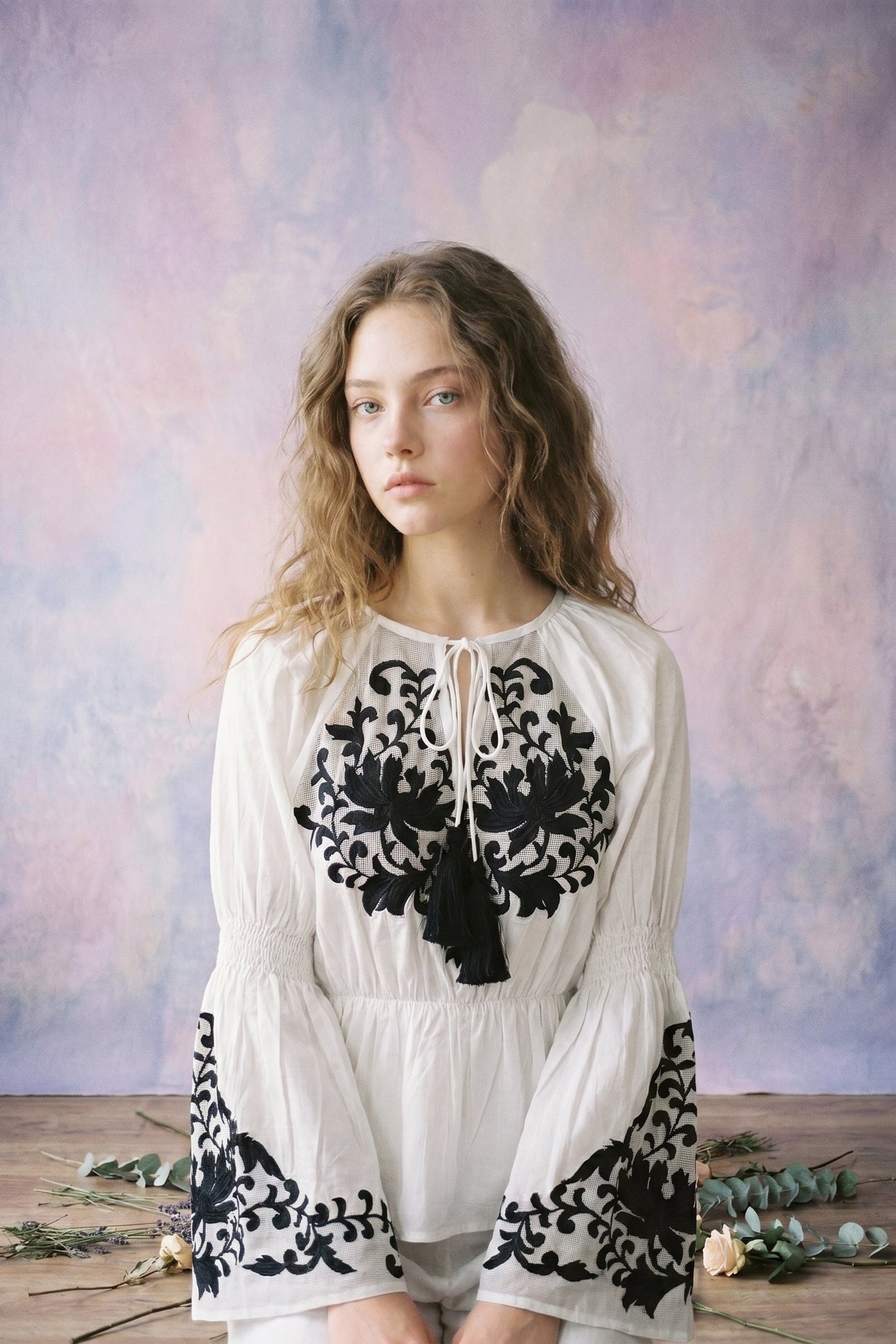 Whisper Noir White Embroidered Top