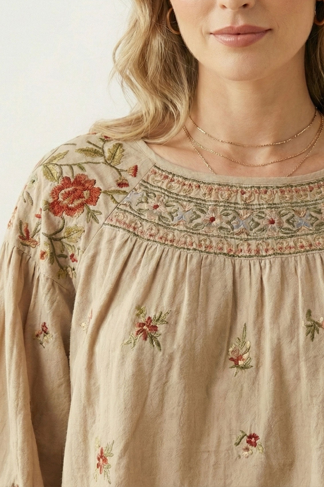 Desert Petal Embroidered Boho Blouse