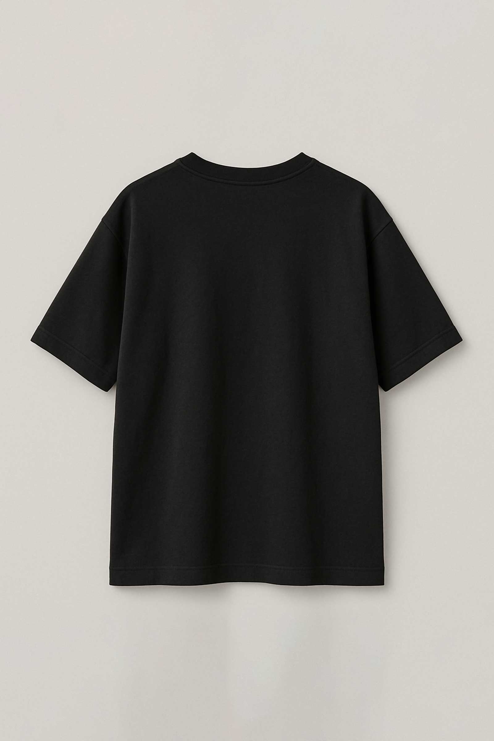 Black t-shirt on a light gray background