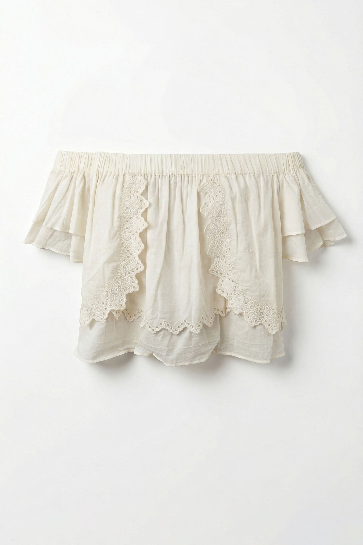 White lace-trimmed skirt on a white background
