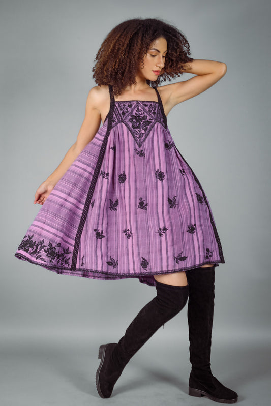 Azaria Lavender Black Mini Dress