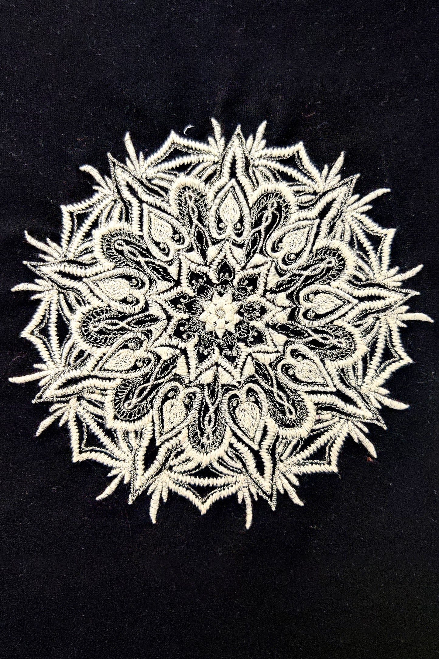 Mandala Embroidery With Zari Artwork Half Sleeve Black T-shirt For Women