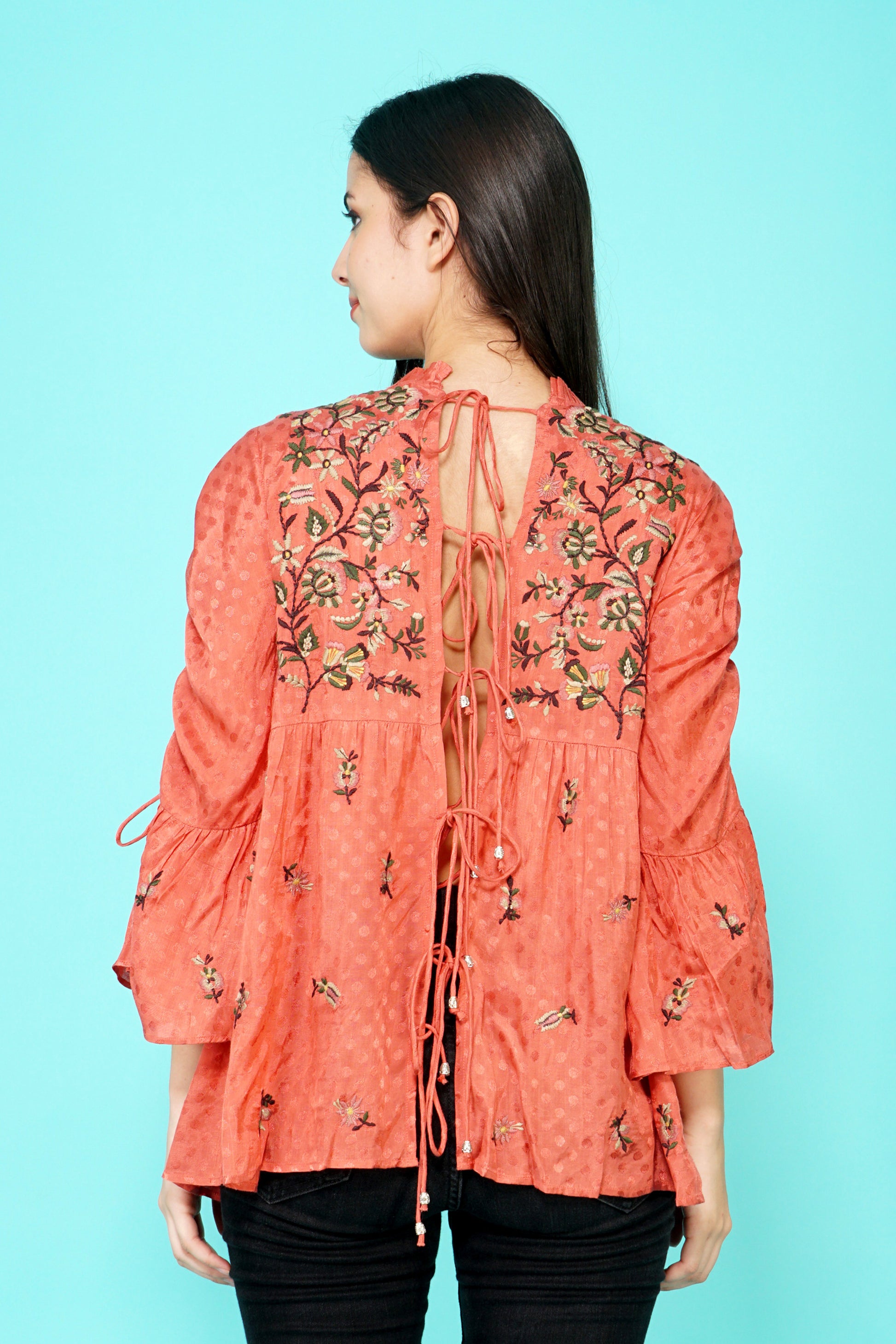 Let Me Tie Embroidered Backless Blouse
