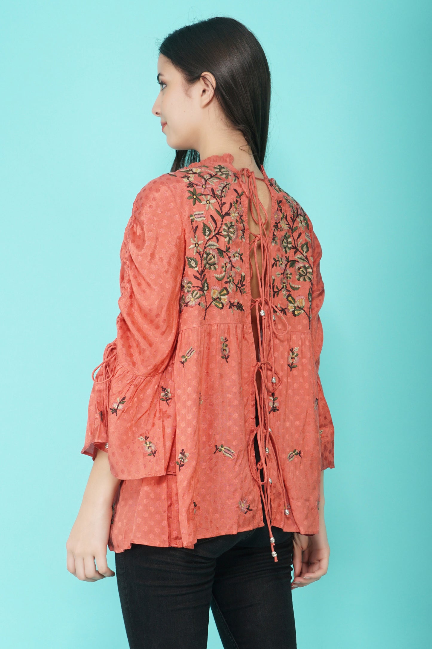 Let Me Tie Embroidered Backless Blouse