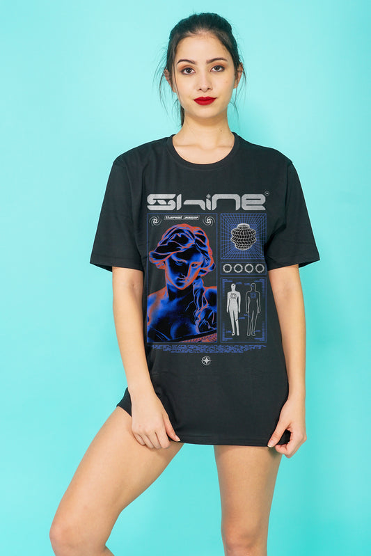 Shine Thermal Imager Streetwear Fashion Graphic Art Half Sleeve Black T-shirt For Women