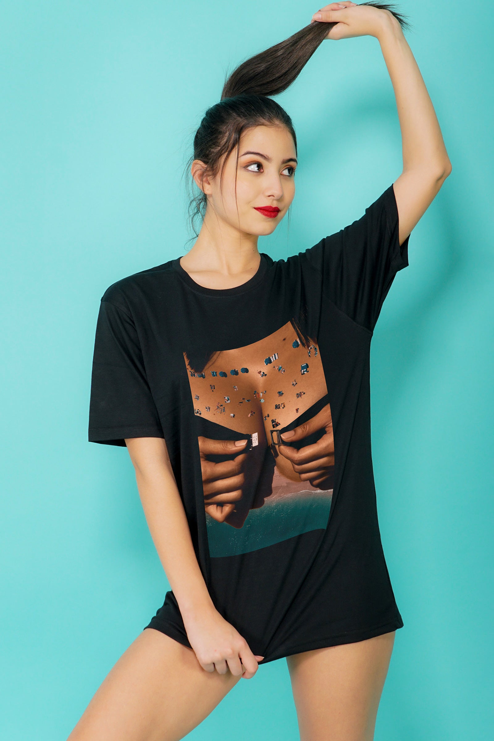 Exclusive Playboy Inspired Fashion Graphic Art Half Sleeve Black T-shirt For Women