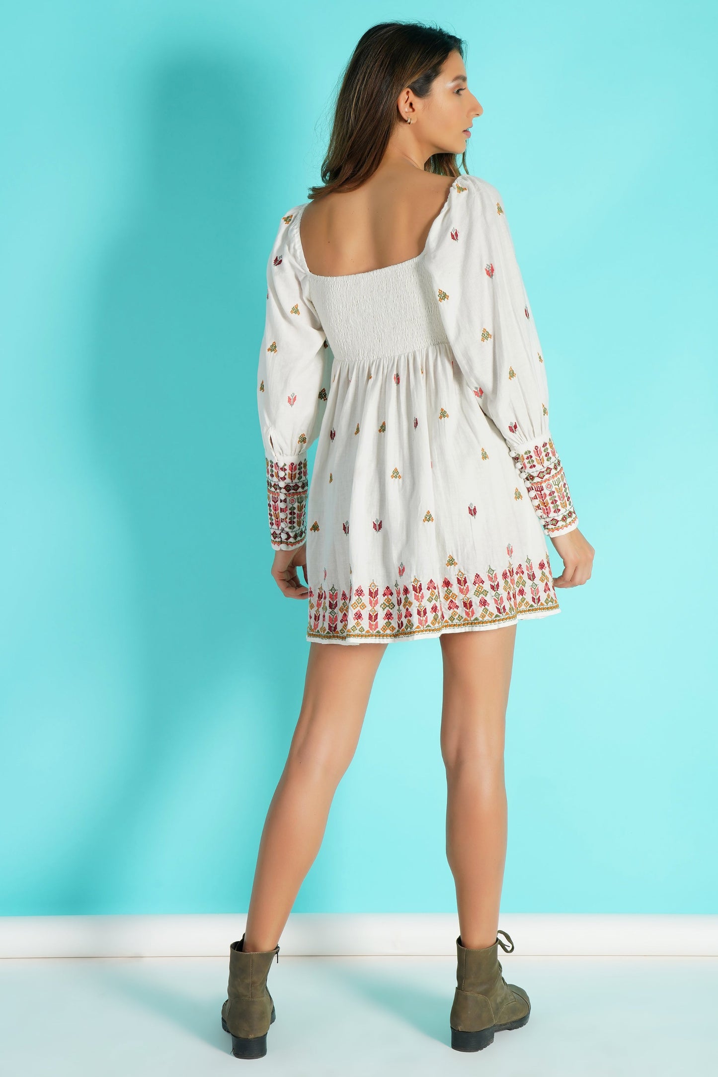 Bohemian Giselle Embroidered Mini Dress
