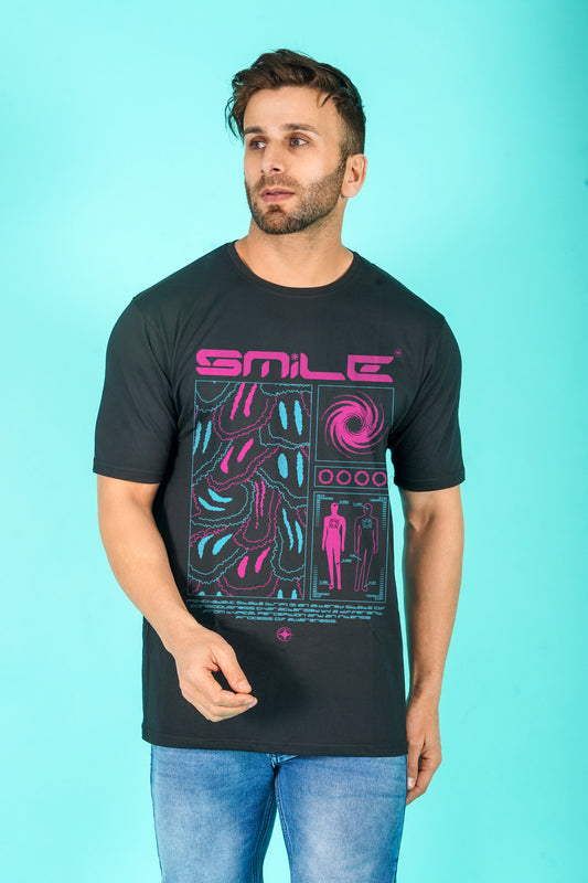 Smile Streetwear Fashion Graphic Art Half Sleeve Black T-shirt For Men