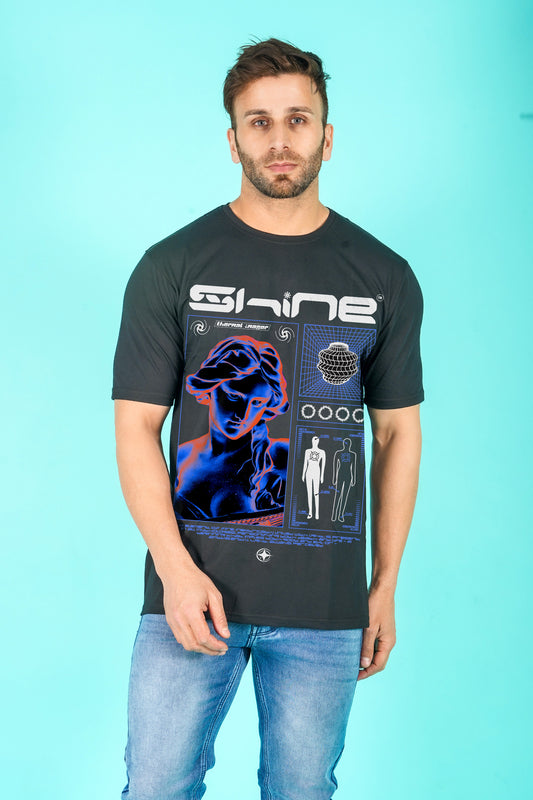 Shine Thermal Imager Streetwear Fashion Graphic Art Half Sleeve Black T-shirt For Men