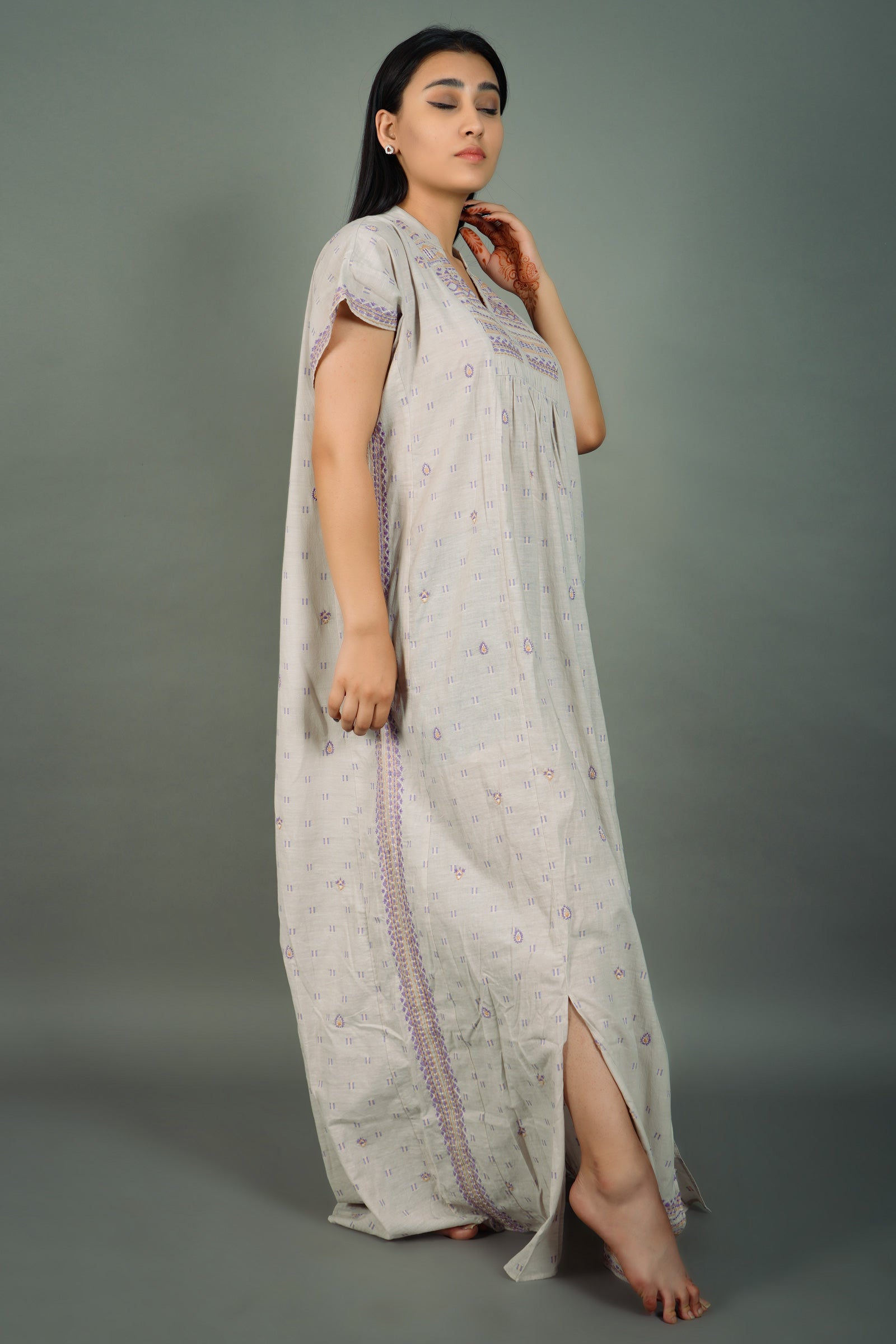 Margaret Kaftan Embroidered Long Maxi Dress